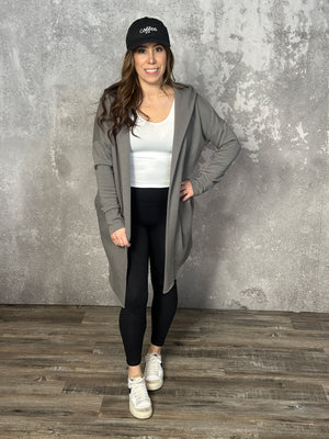 Hooded Longline Cardigan - Pewter