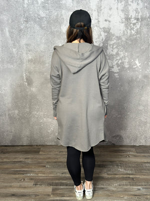 Hooded Longline Cardigan - Pewter