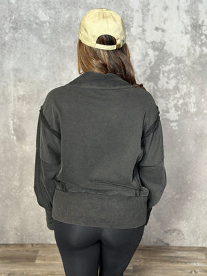 Black Mineral Wash Collared Sweatshirt  (Small - 3X)