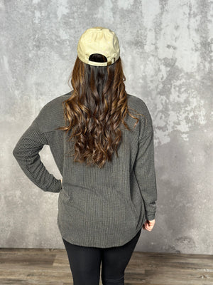 Lightweight Ribbed Shacket - Charcoal (Small - 3X)