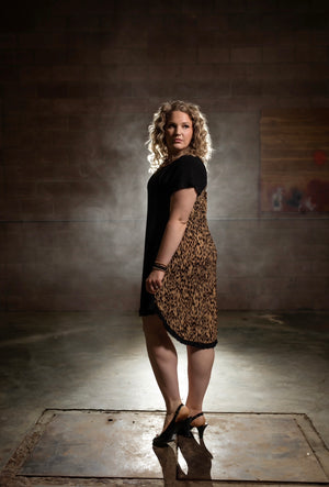 Black Linen Dress with Leopard Back Detail (Small - 2X) - FINAL SALE