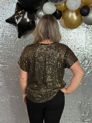 Gold Sequin Shift Top (Small - 3X)