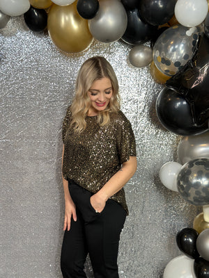 Gold Sequin Shift Top (Small - 3X)