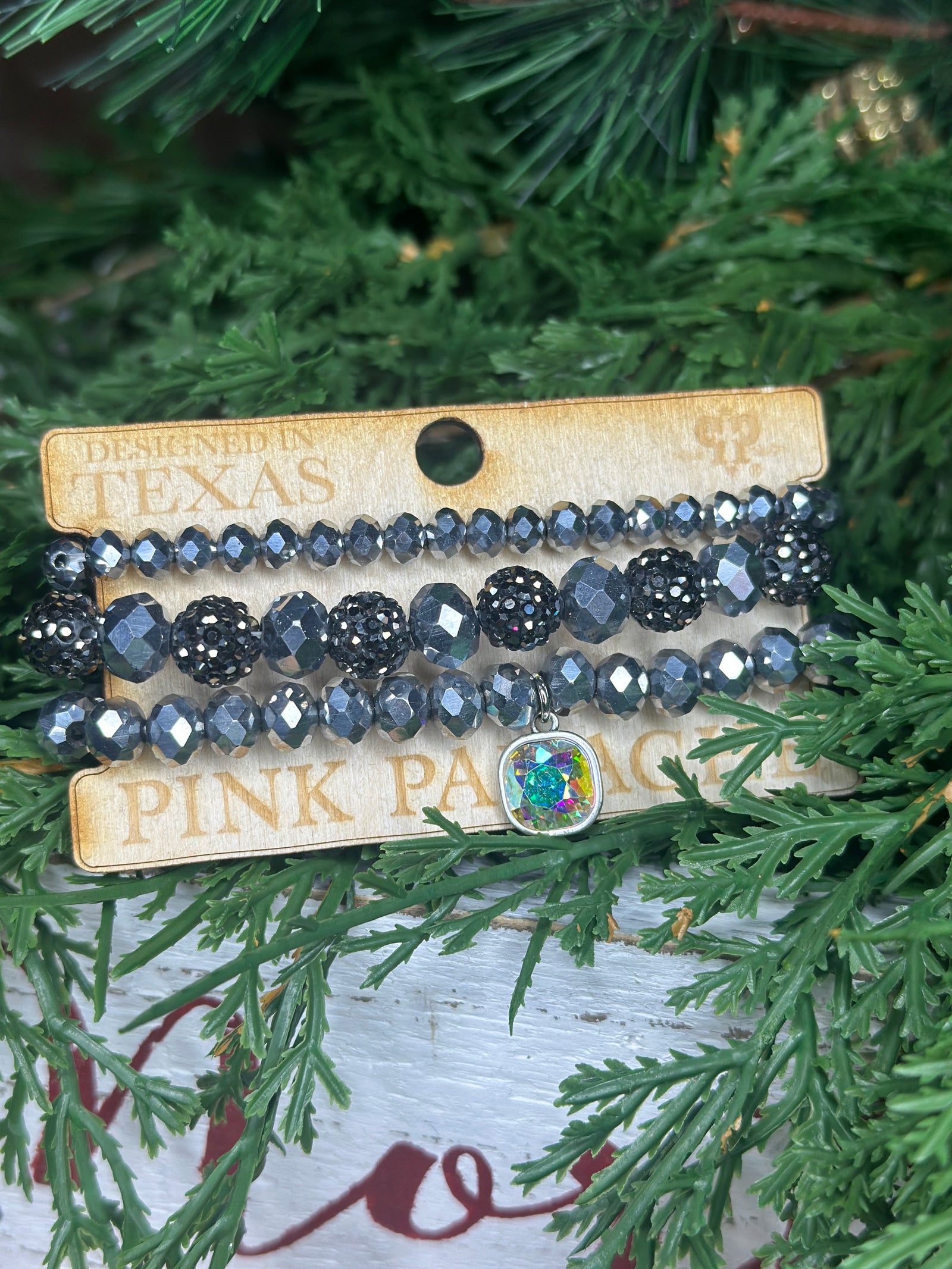 3 Strand Glitz Gun Metal Bracelet