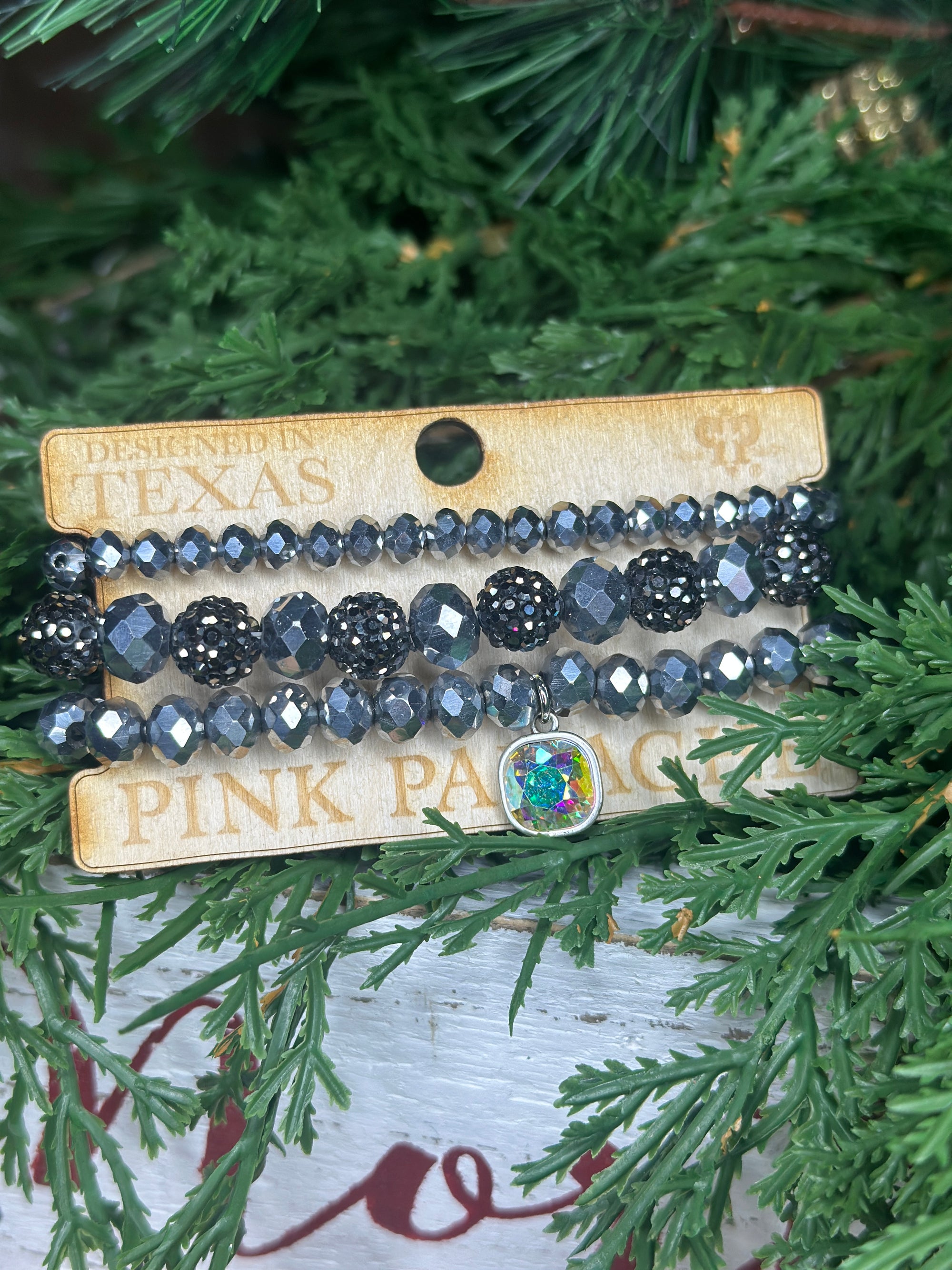 3 Strand Glitz Gun Metal Bracelet