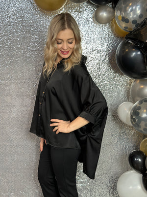 Satin Like Blouse with Gold Buttons (Small - 2X) FINAL SALE