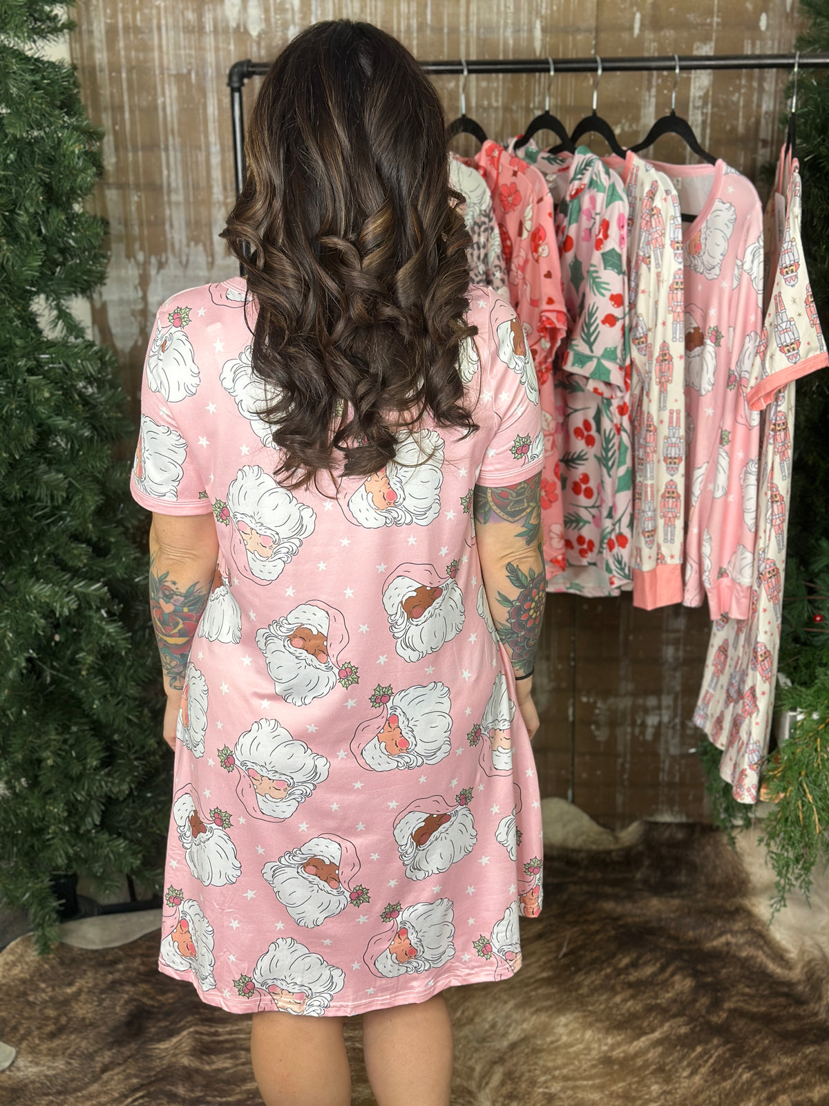 Buttery Shirley Lounge Nightgown - Pink Santa (Small - 3X)