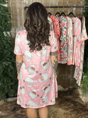 Buttery Shirley Lounge Nightgown - Pink Santa (Small - 3X)