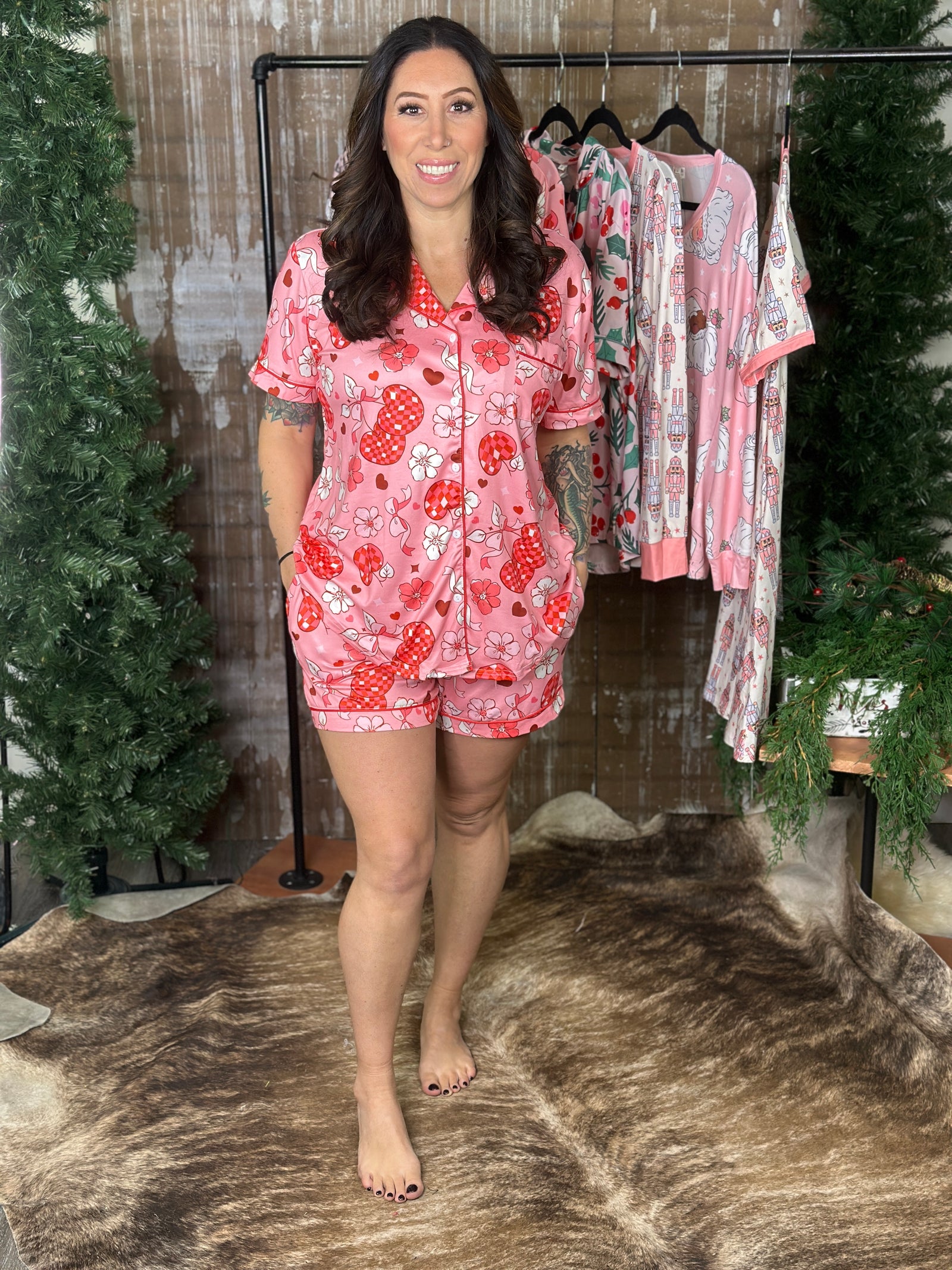 Shirley Short Sleeve/Shorts Lounge Set - Cherry Disco (Small - 3X)