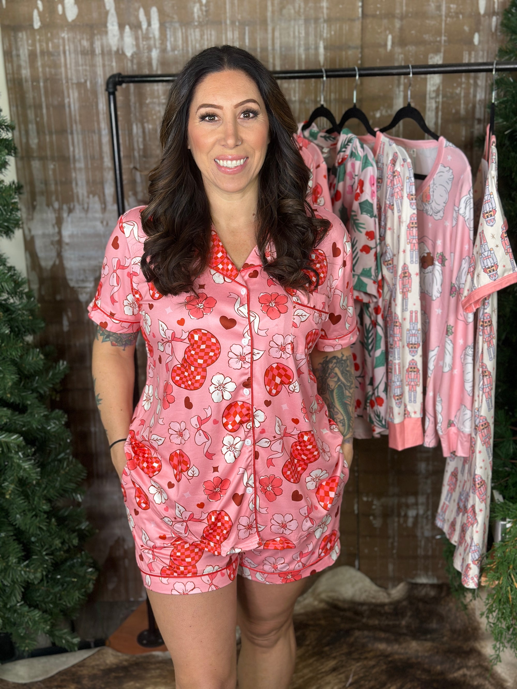 Shirley Short Sleeve/Shorts Lounge Set - Cherry Disco (Small - 3X)