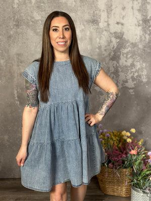 Denim Braided Detail Dress (Small - 2X)