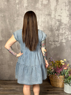 Denim Braided Detail Dress (Small - 2X)