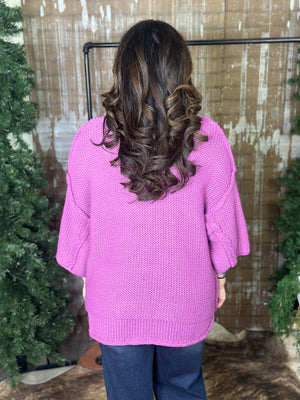 Short Sleeve Large Knit Sweater - Orchid