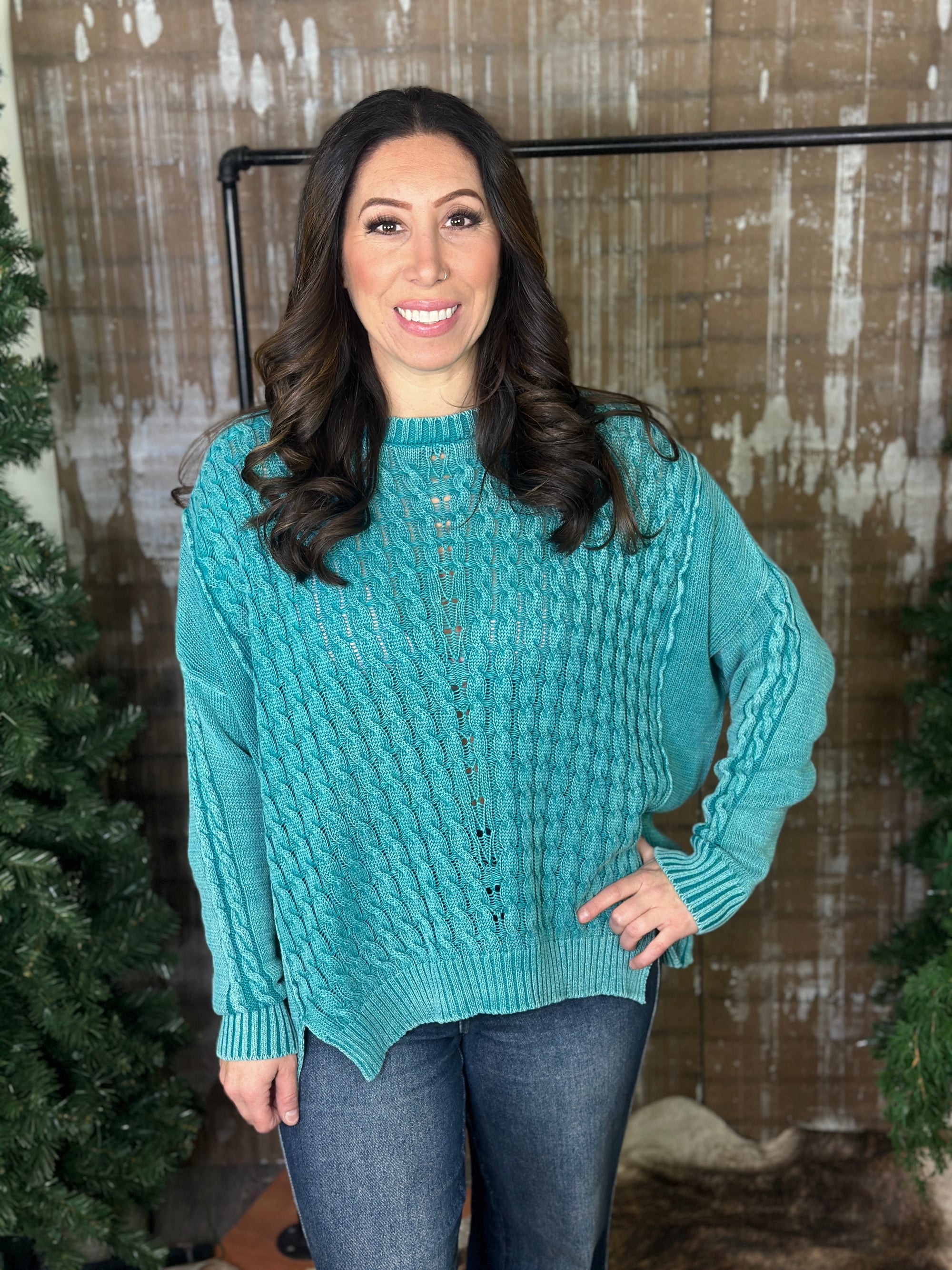 Lightweight Teal Cable Sweater