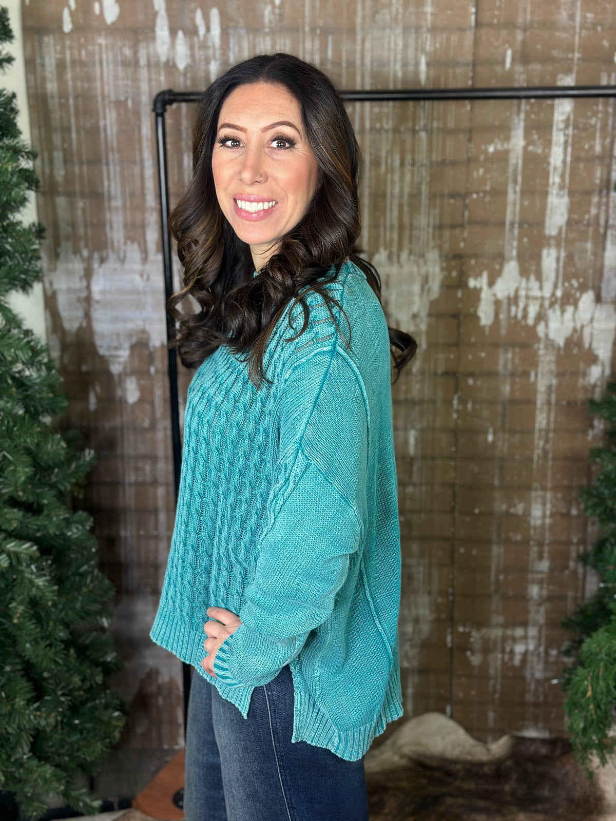 Lightweight Teal Cable Sweater
