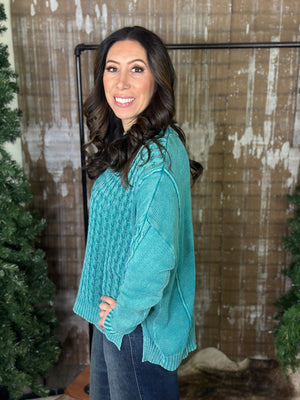 Lightweight Teal Cable Sweater
