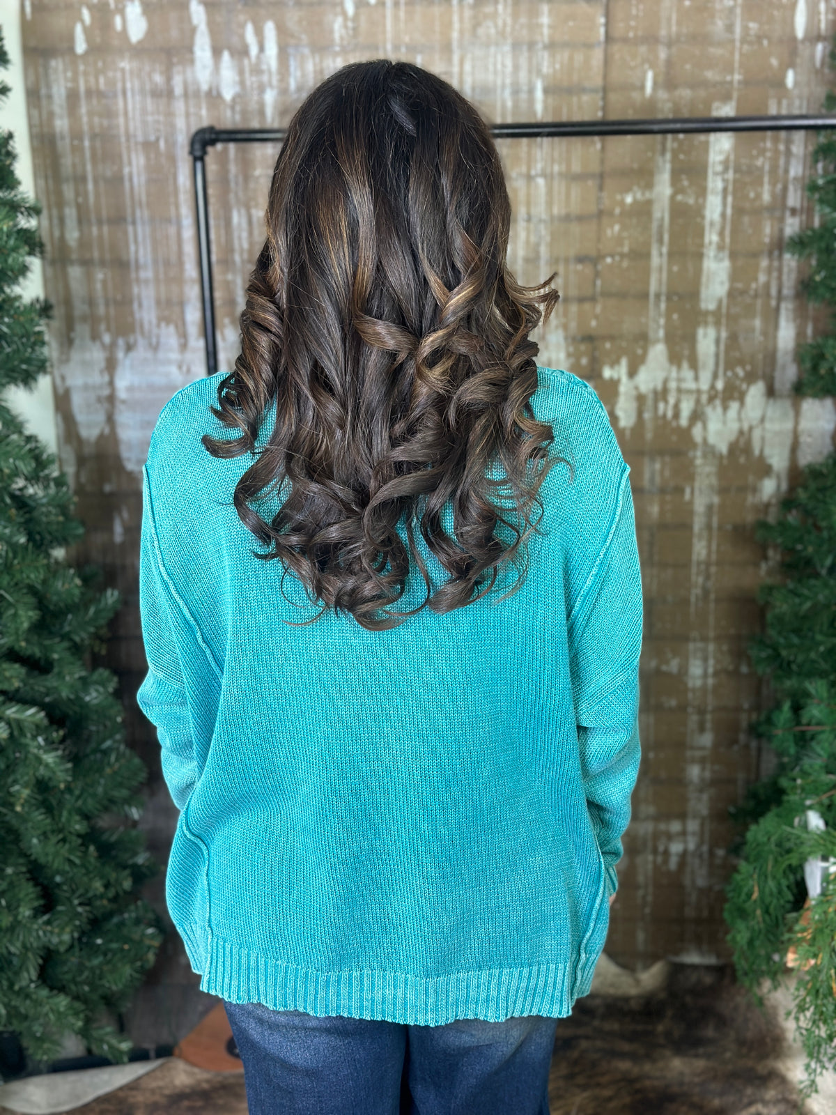 Lightweight Teal Cable Sweater