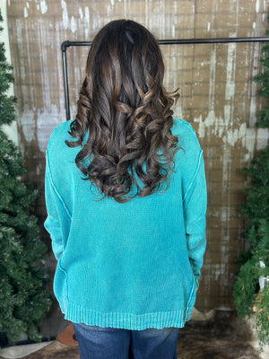 Lightweight Teal Cable Sweater