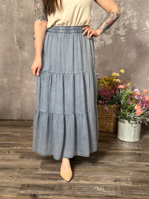 Tencel Denim Tiered Maxi Skirt