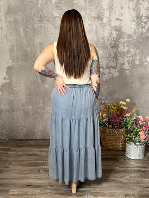 Tencel Denim Tiered Maxi Skirt