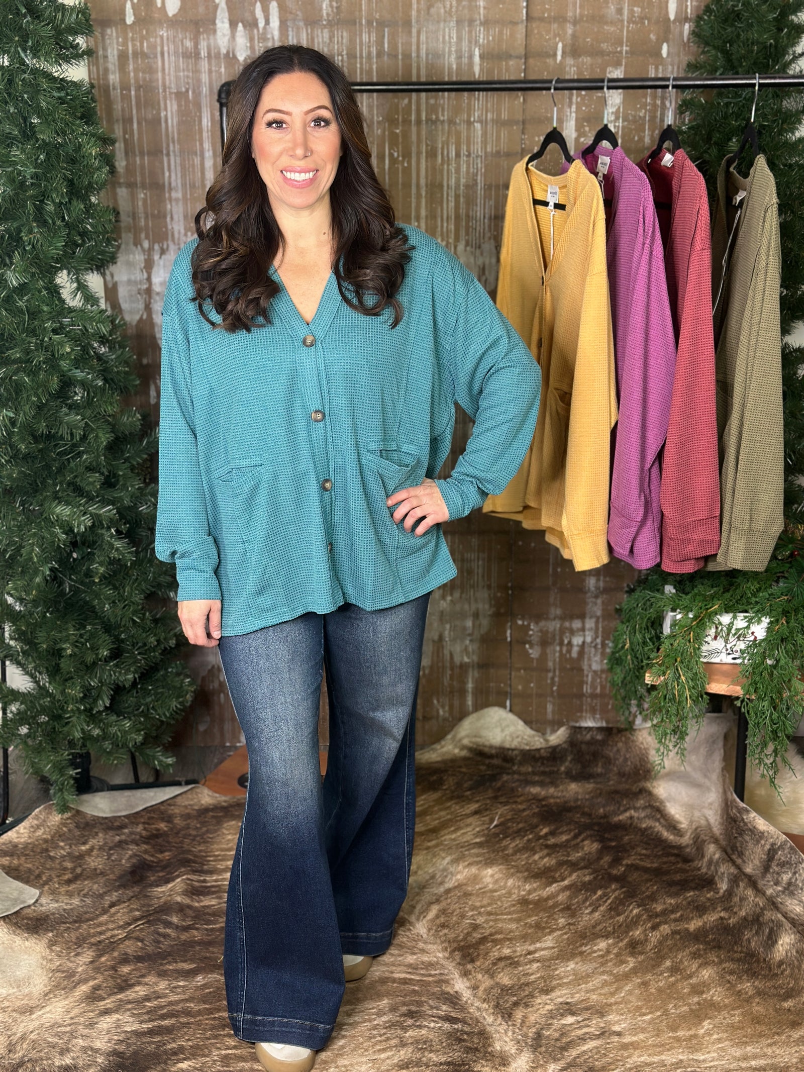 DOORCRASHER - Waffle Button Up Top - Teal - FINAL SALE