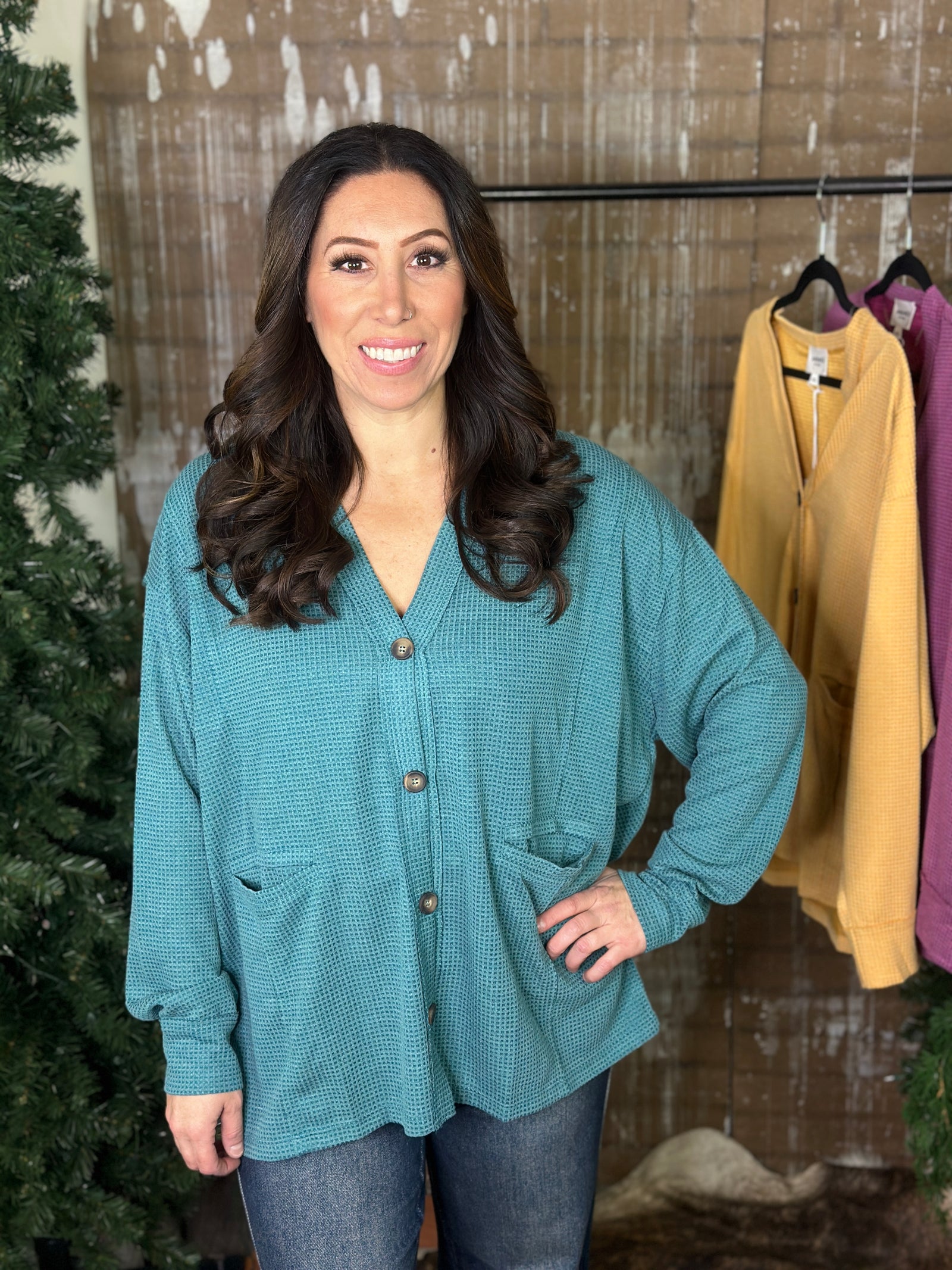DOORCRASHER - Waffle Button Up Top - Teal - FINAL SALE