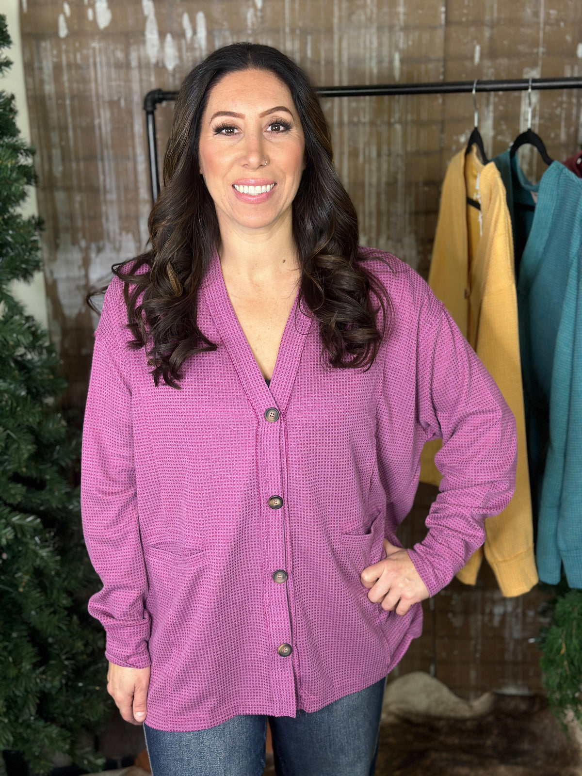 DOORCRASHER - Waffle Button Up Top - Magenta - FINAL SALE