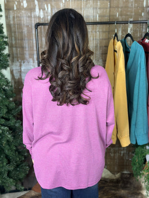 DOORCRASHER - Waffle Button Up Top - Magenta - FINAL SALE