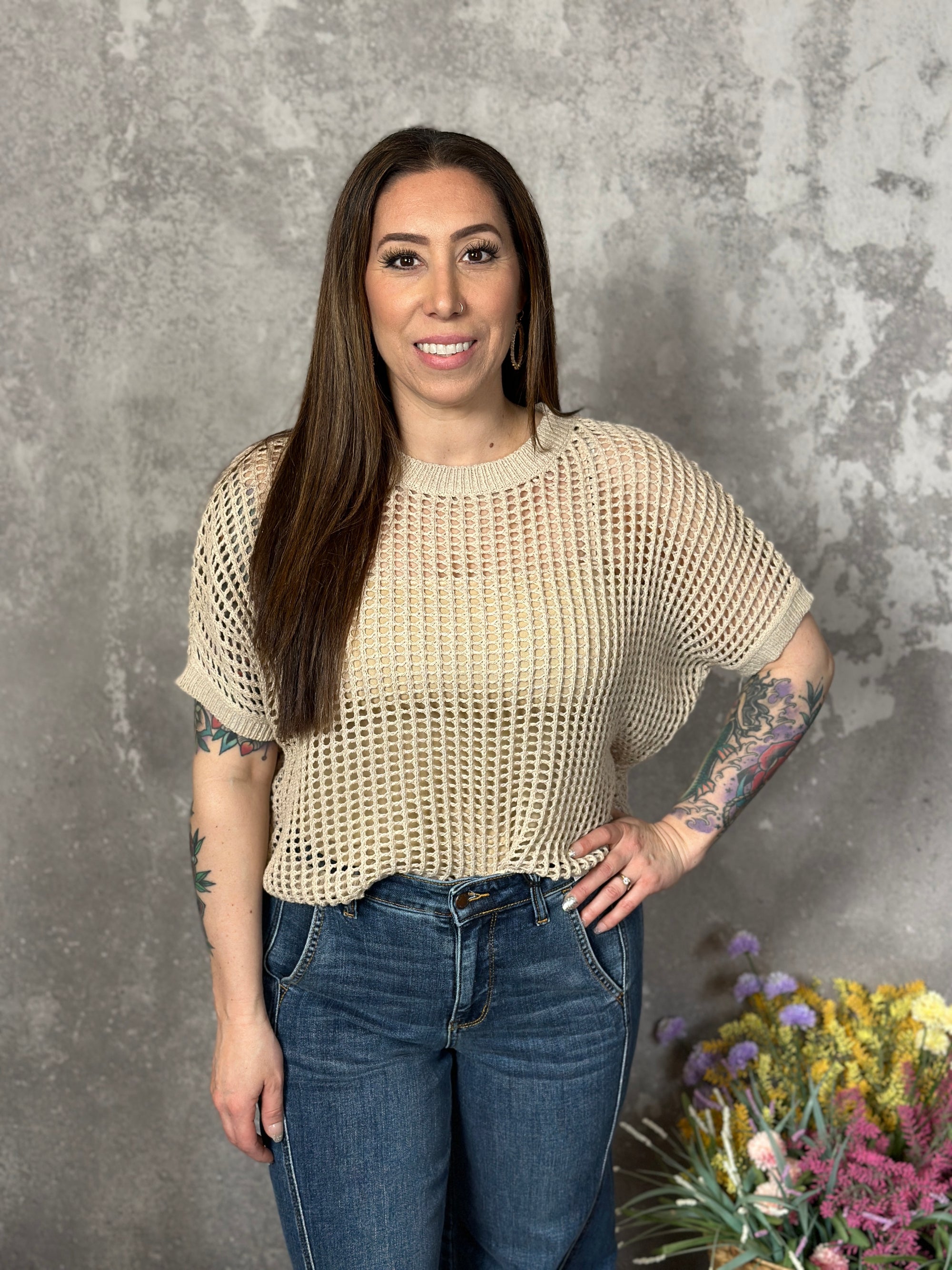 Fish Net Natural Sweater Top