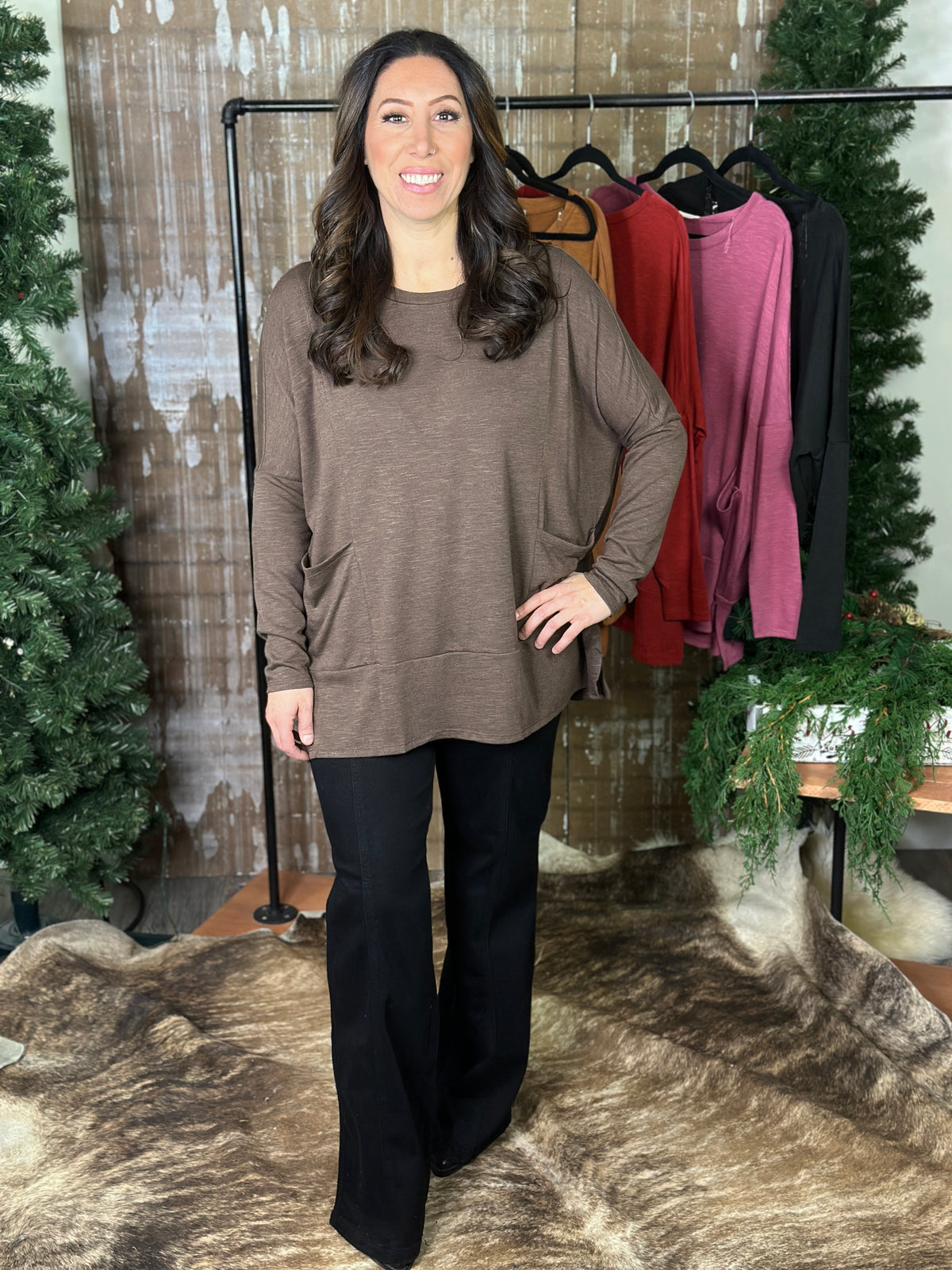 DOORCRASHER - Pocket Tunic Top - Brown  (Small - 3X) - FINAL SALE