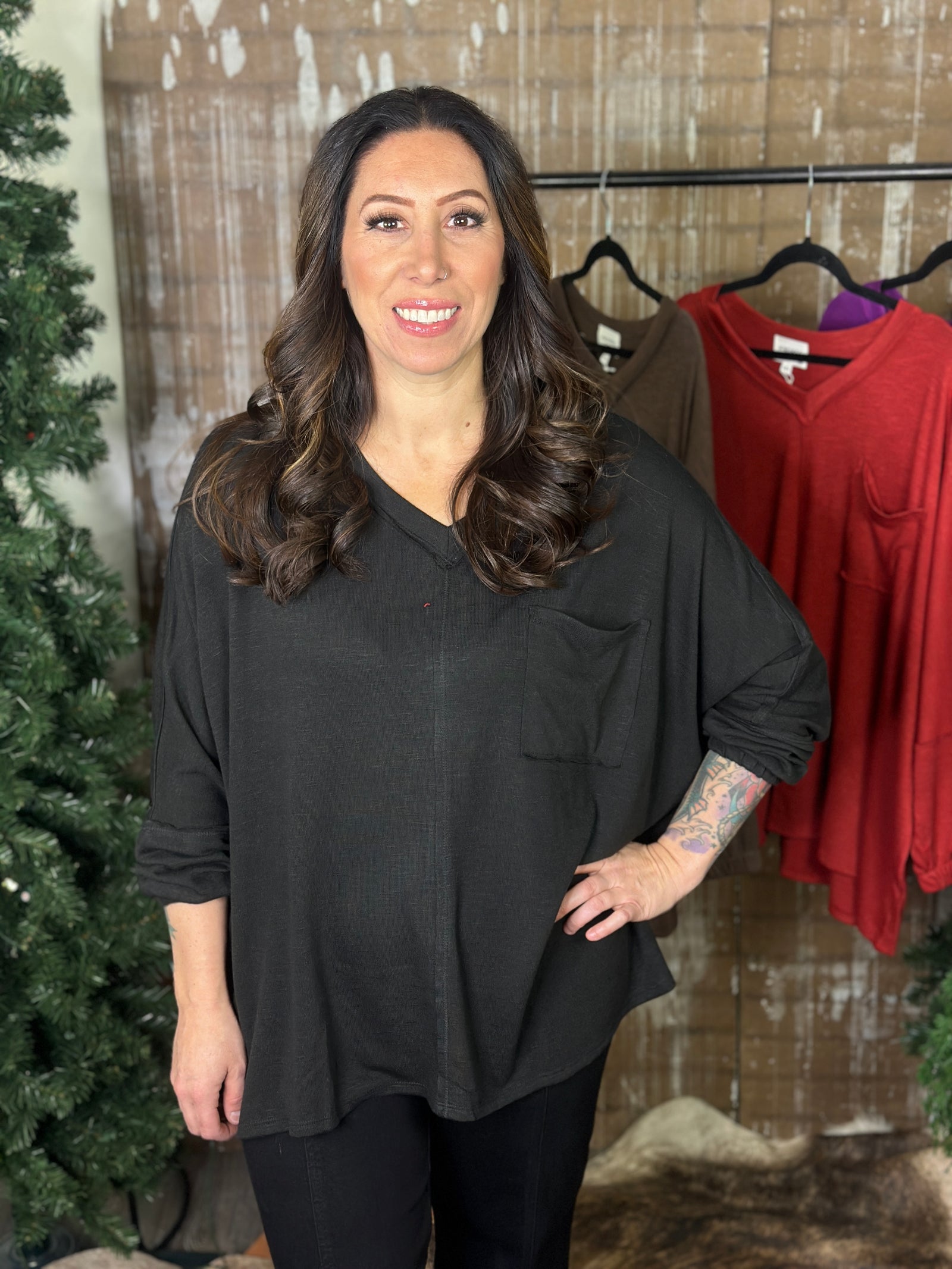 DOORCRASHER - Pocket Vneck Top - Black - FINAL SALE