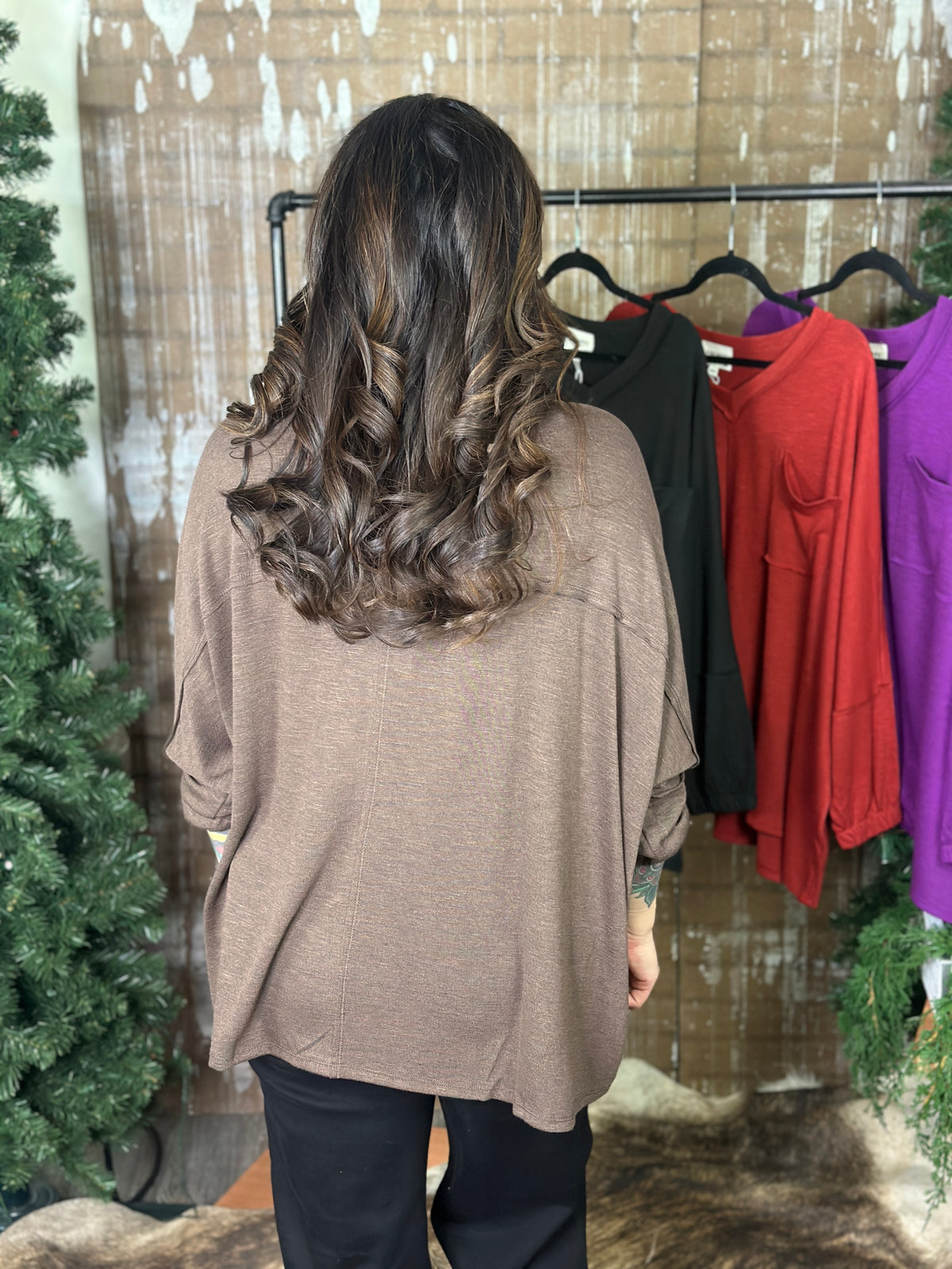 DOORCRASHER - Pocket Vneck Top - Chocolate - FINAL SALE