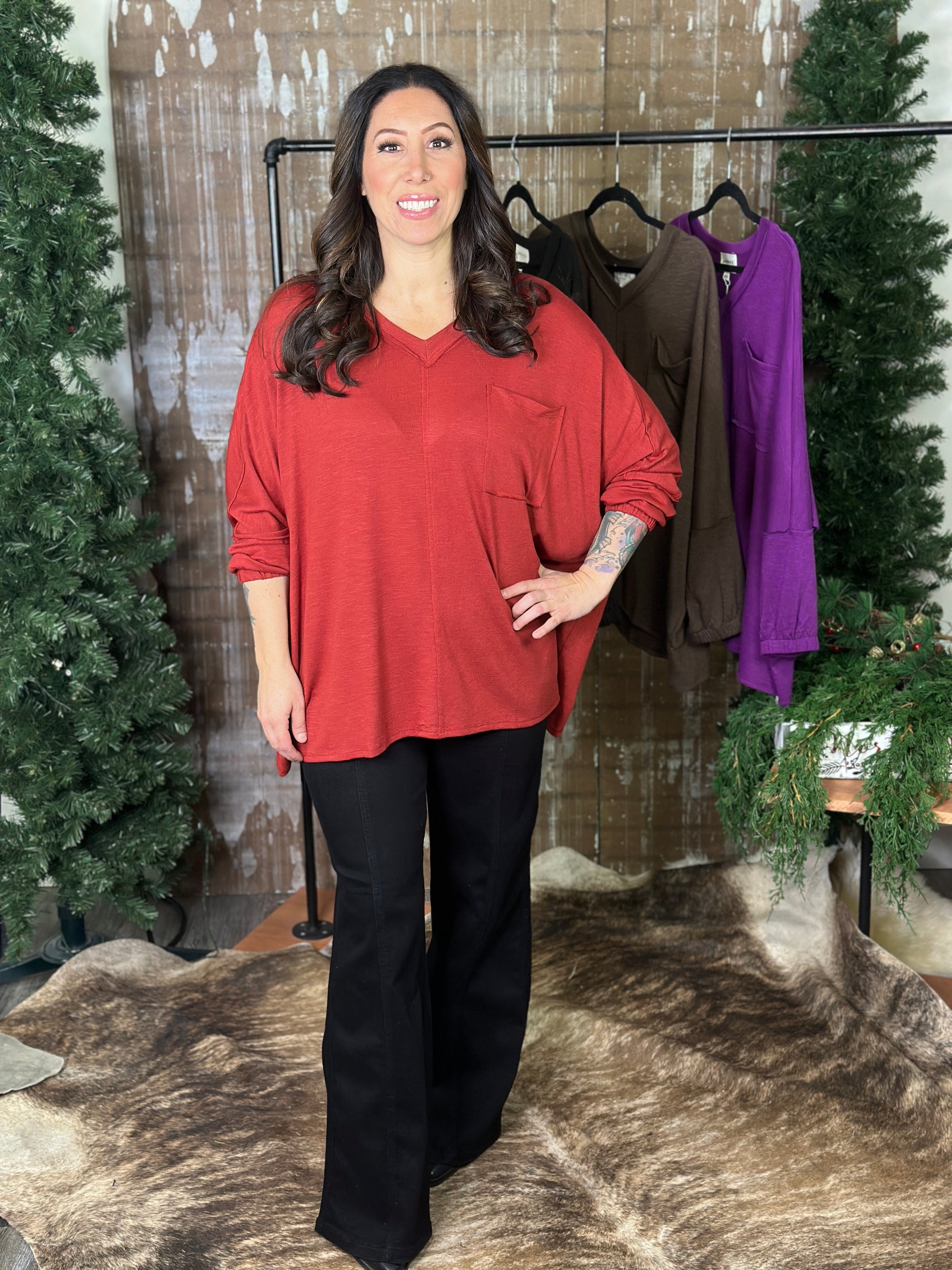 DOORCRASHER - Pocket Vneck Top - Wine - FINAL SALE
