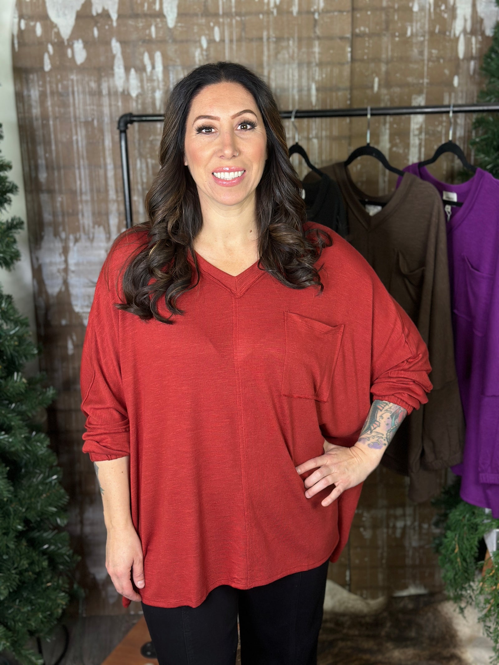 DOORCRASHER - Pocket Vneck Top - Wine - FINAL SALE