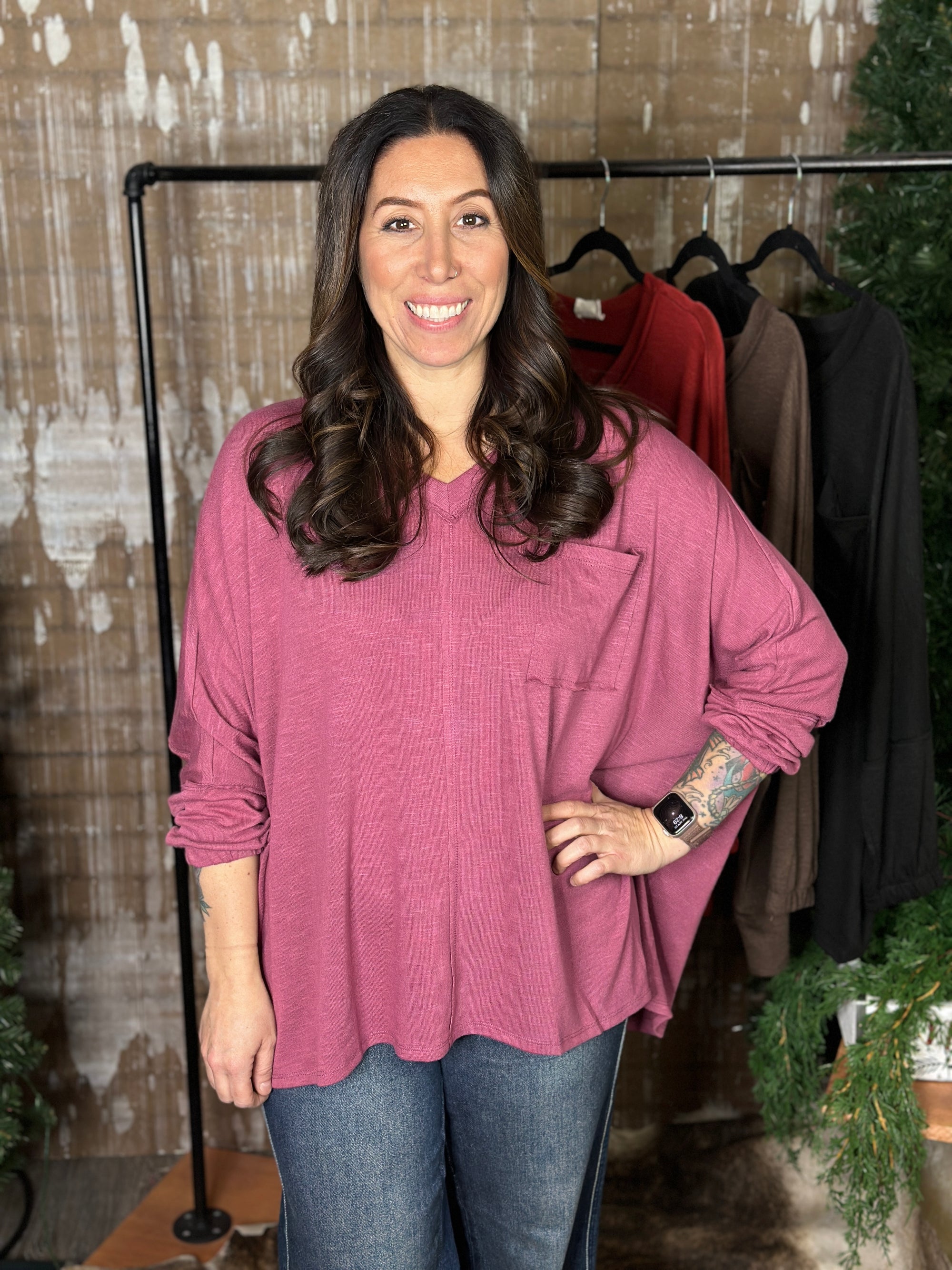 DOORCRASHER - Pocket Vneck Top - Rose - FINAL SALE