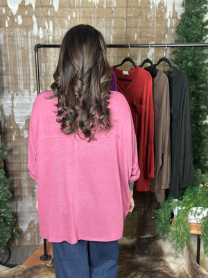 DOORCRASHER - Pocket Vneck Top - Rose - FINAL SALE