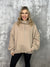 Fleece Lined Bomber Sweatshirt with Hood - Taupe