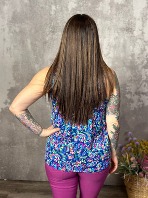 Lizzie Wrinkle Free Print Tank - Blue Paisley (Small - 3X)