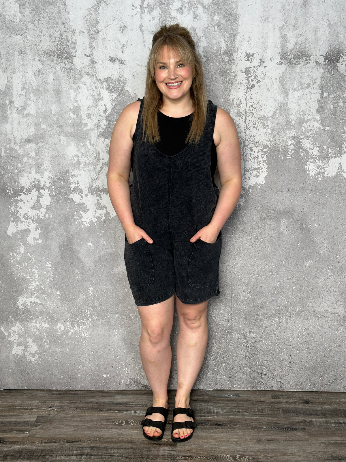 Hooded Lounge Romper - Vintage Black (Small - 1X) - FINAL SALE