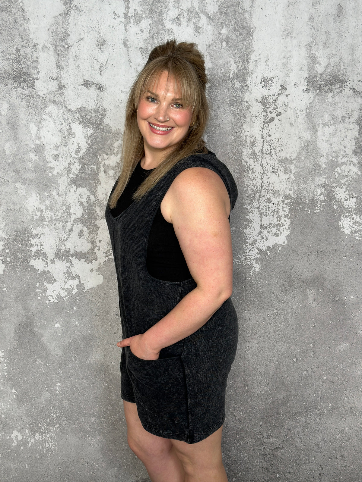 Hooded Lounge Romper - Vintage Black (Small - 1X) - FINAL SALE