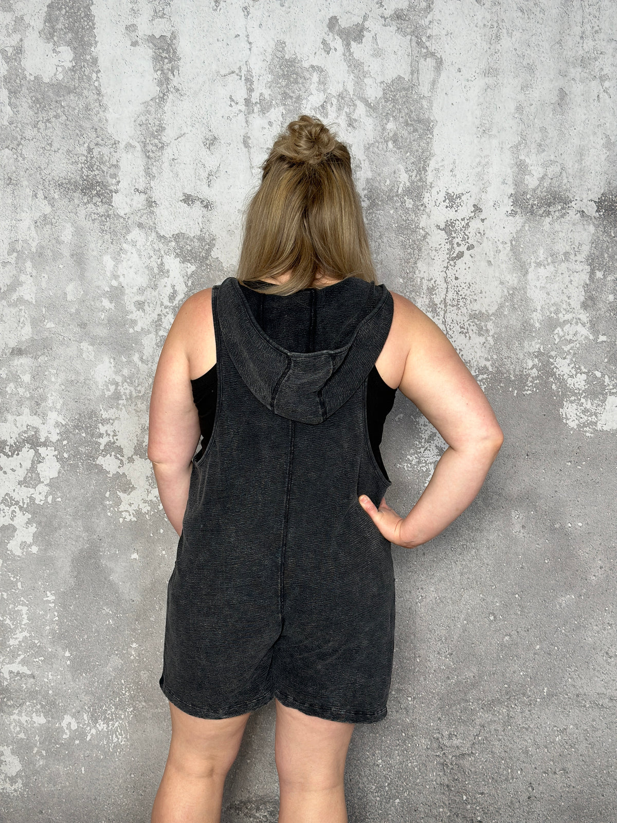 Hooded Lounge Romper - Vintage Black (Small - 1X) - FINAL SALE