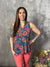 Lizzie Wrinkle Free Print Tank - Blue with Bold Coral Floral (Small - 3X)