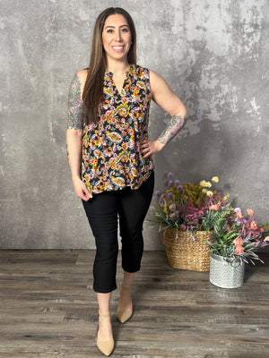 Lizzie Wrinkle Free Print Tank - Black Paisley (Small - 3X)