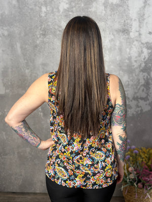 Lizzie Wrinkle Free Print Tank - Black Paisley (Small - 3X)
