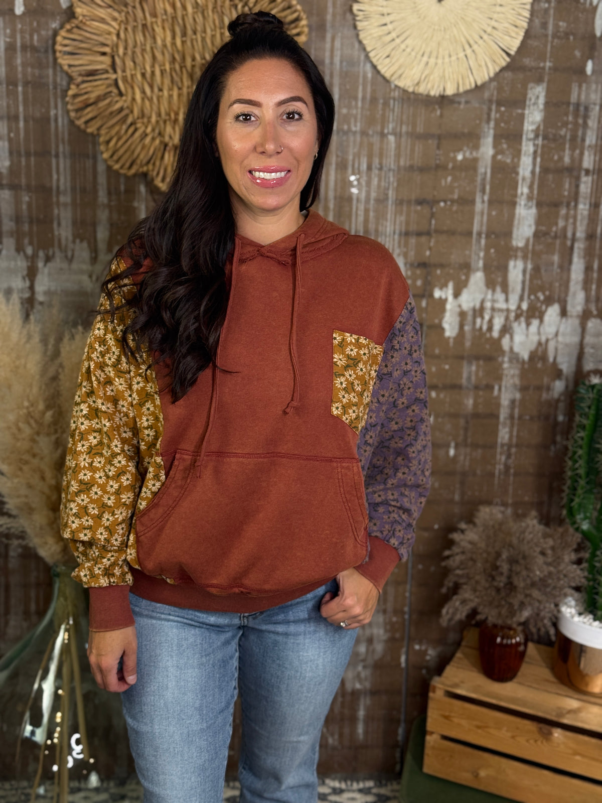 Rust Floral Hoodie