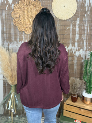 3/4 Sleeve Plum Sweater Top  (Small - 2X)