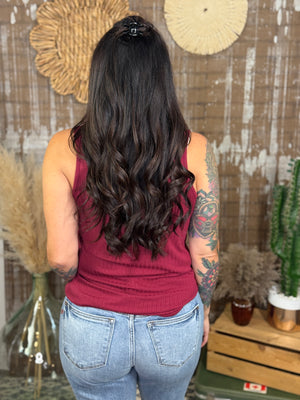 Vneck Pocket Tank - Burgundy (Small - 3X)