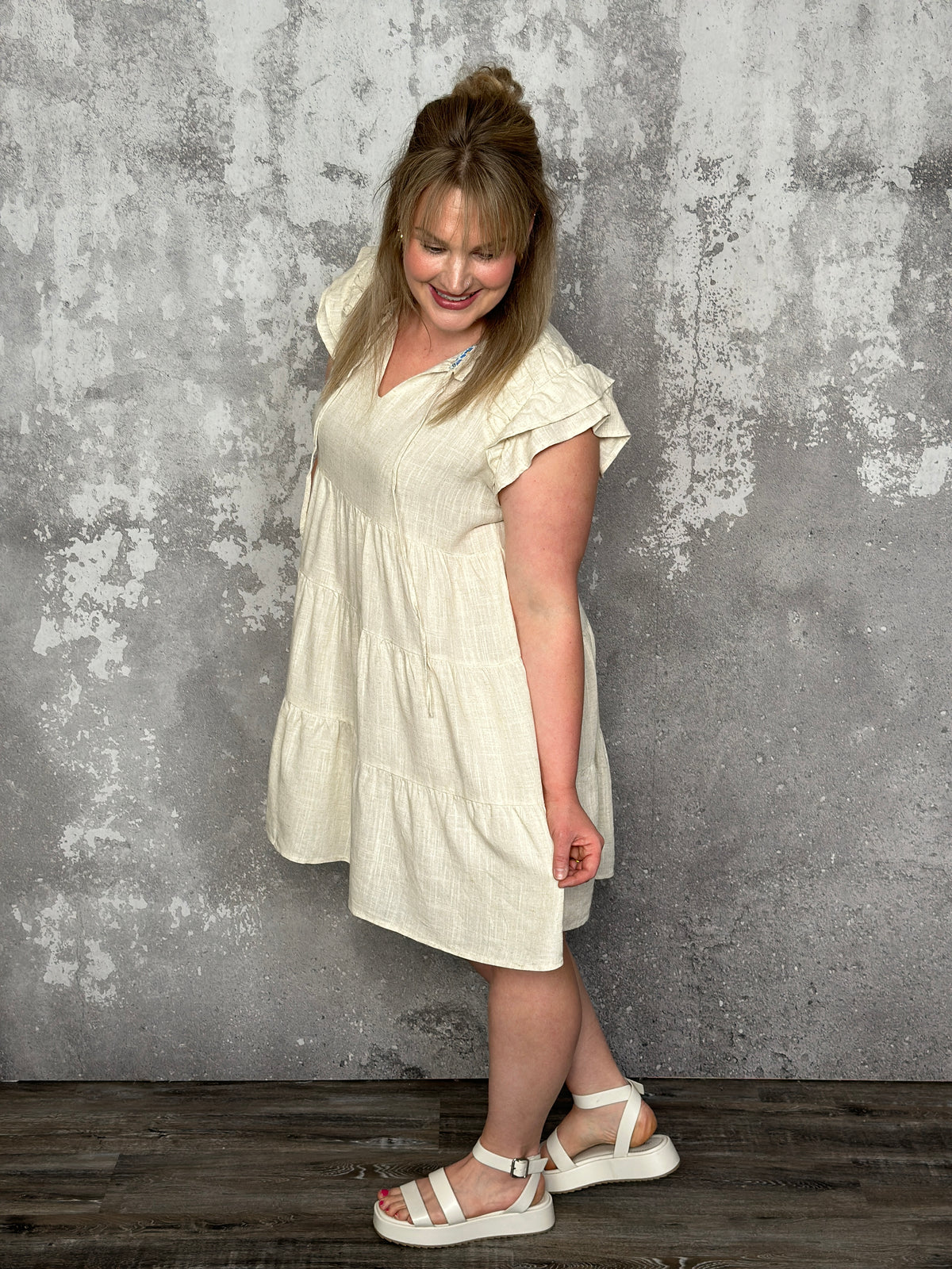 Ruffle Tiered Linen Dress (Small - 2X)