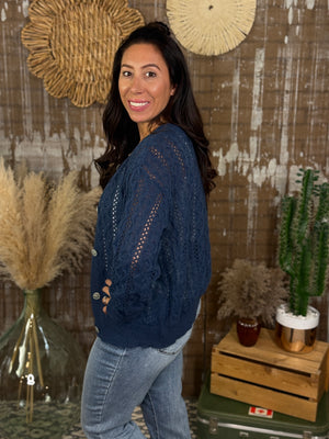 Navy Knit Full Button Sweater Cardigan