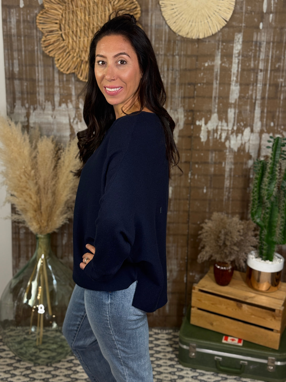 Long Sleeve Dolman Sweater - Navy